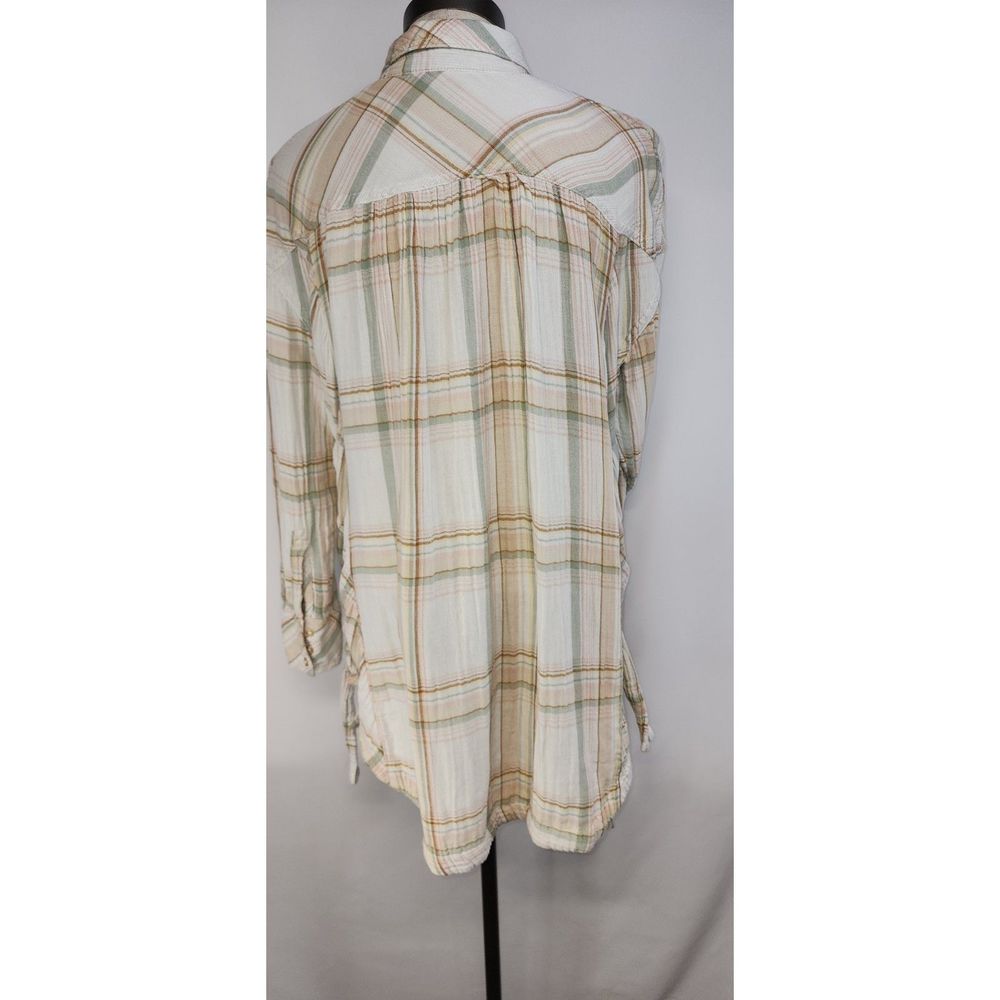 Free People Women's Cream Plaid Button-Up Size S - Picture 3 of 7